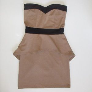 Strapless Peplum Dress Cream Black Size Small